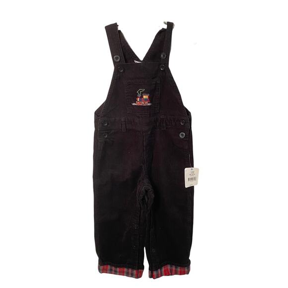 J. Khaki Corduroy Overalls baby boy embroidered Train Theme 24m NWT - Picture 1 of 8